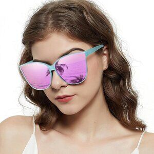 Women  Frame Purple UV400 Protection Oversized Cat Eye Frame Retro Sunglasses